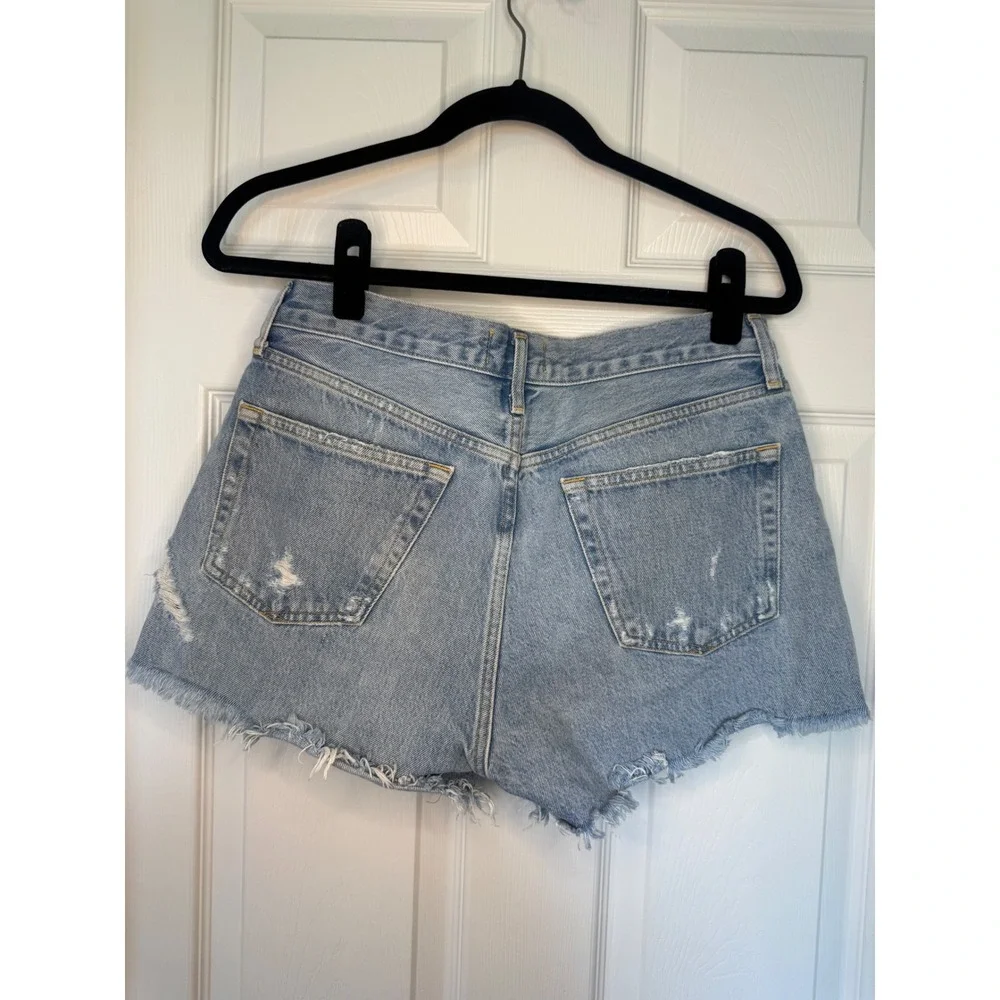AGOLDE Parker High Rise Distressed Denim Shorts Light Wash Blue Size 27